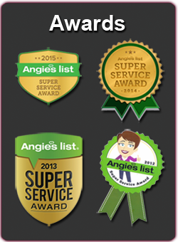 Award Badges from Angie's List for years 2012 through 2015 for superior stucco and stone masonry services